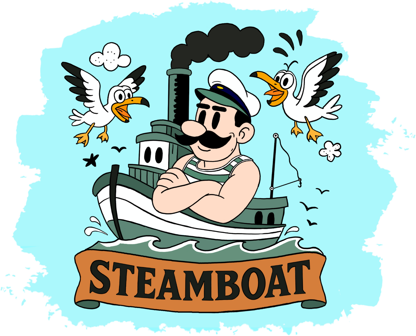 Camiseta steamboy – Línea clara