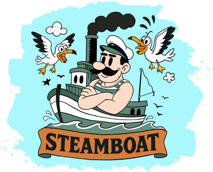 Camiseta steamboy – Línea clara